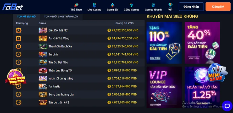 Banner khuyến mãi trò chơi slot tại qh8888